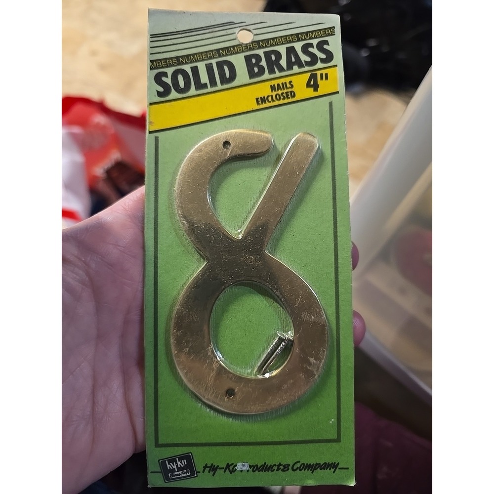 HY-KO Solid Brass House Address "8"-Number 4" Gate/Post/Mailbox BR-40 NOS Sealed